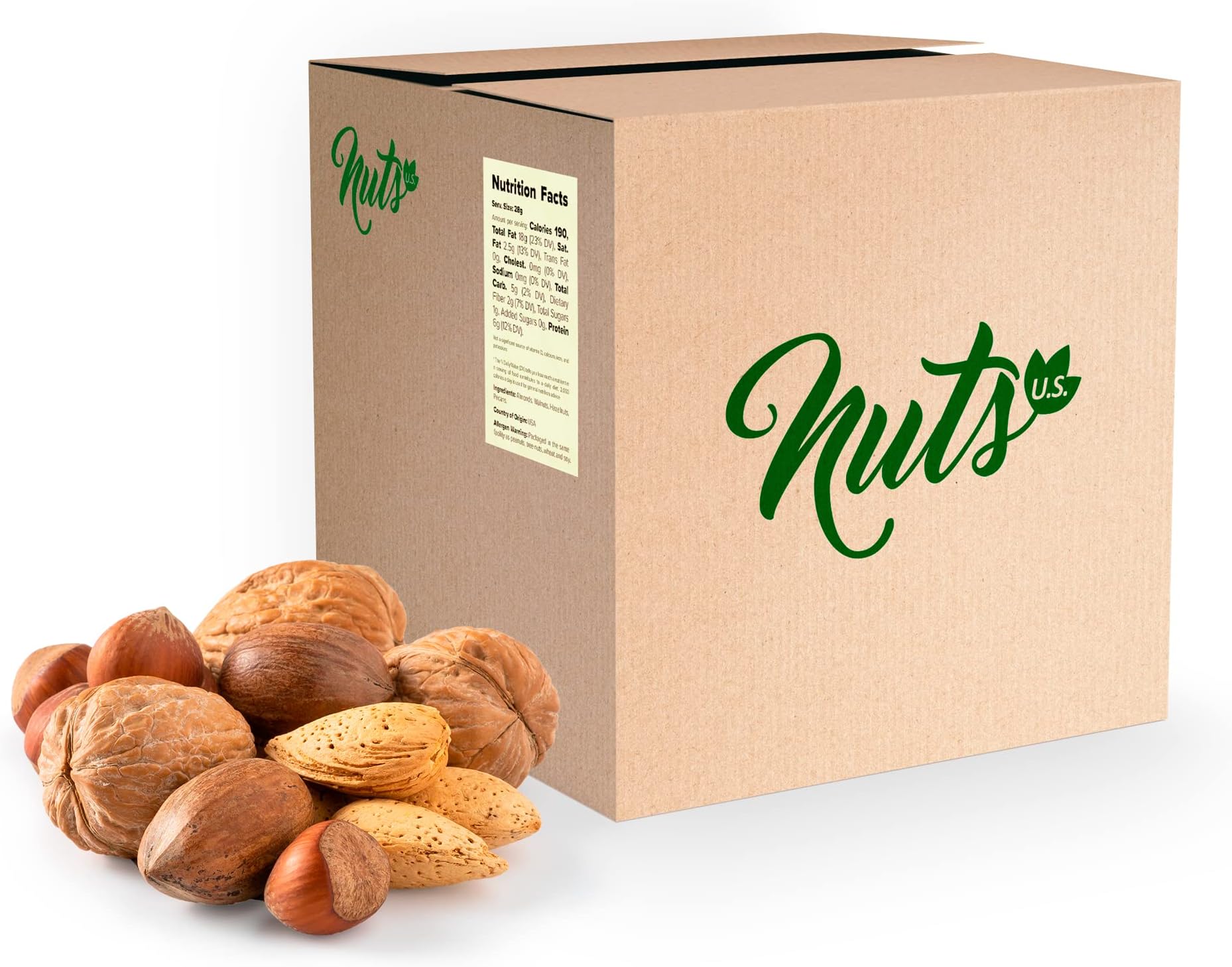 NUTS U.S. – Mixed Nuts In Shell (Almonds, Walnuts, Hazelnuts, Pecans) | No Added Colors and No Artificial Flavors | Fresh Buttery Taste and Raw (12 LBS)