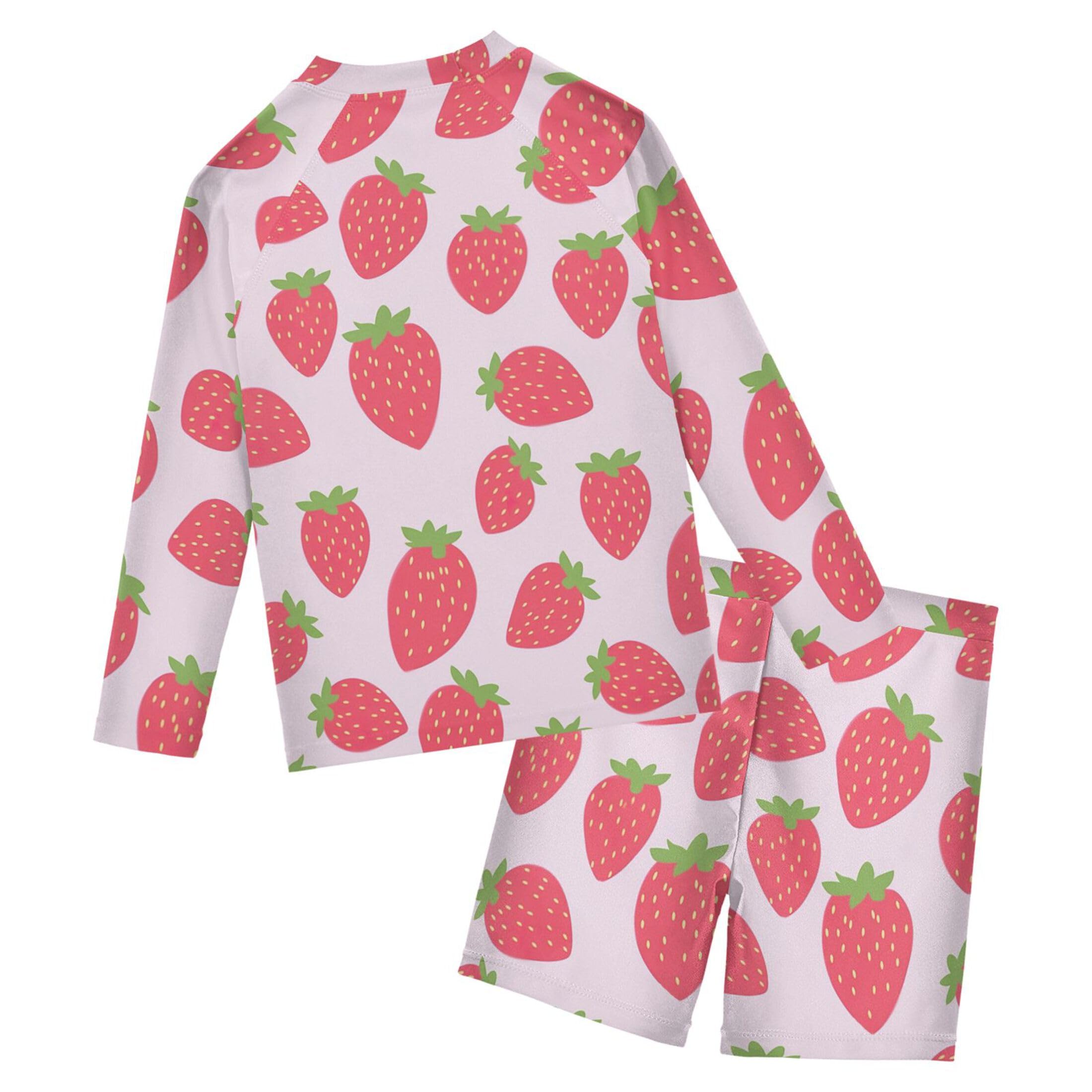 Strawberry Fruit Boys Rash Guard Swimsuits Set for Boys Long Sleeve Swim Shirts Bathing Suits with Trunks B0403722