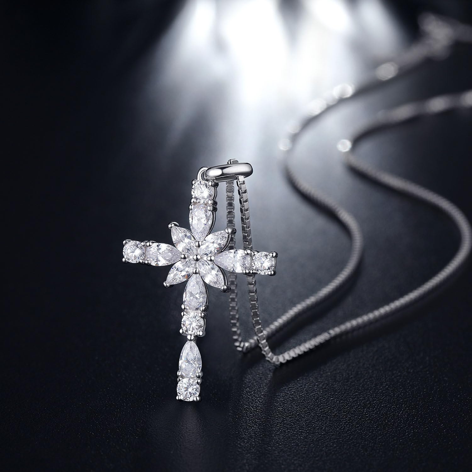 Placcato oro bianco 18 carati Collar Cruz Mujer Plata s925 Cadena de Plata 925 Colgante para Mujere y Damas