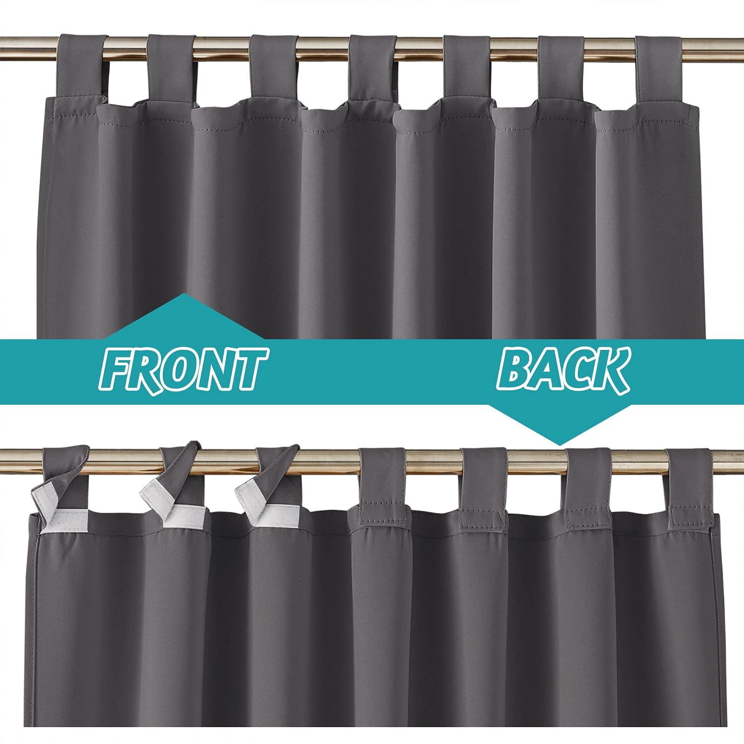 Indore/Outdoor Curtains for Patio Porch Pergola Cabana, Weatherproof Wide Tab Top Outdoor Curtains for Gazebo, Deck, Dark Grey Solid 52 Wide by 108 Long Panel (Pack of 1)