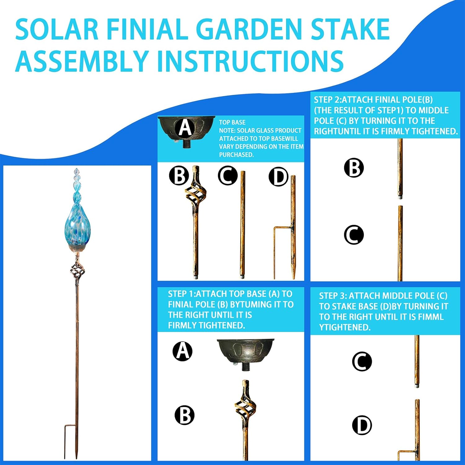 Solar Garden Lights Outdoor, Decorative LED Flame Garden Stakes, Hand Blown Glass and Outdoor Waterproof Glass Stakes (Light Blue) - Image 8