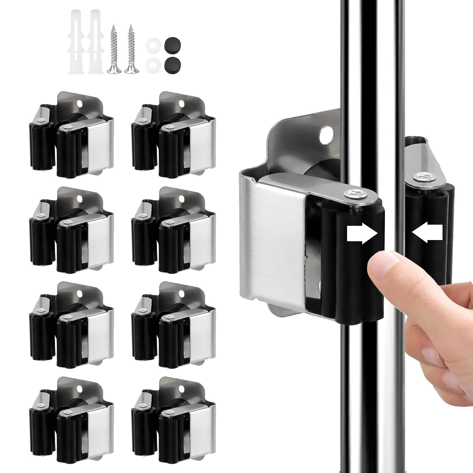 8 pezzi Supporto per scopa da parete, supporto per attrezzi da cucina, casa, bagno, garage, porta attrezzi da giardino per scopa, scopa, pala, attrezzi da giardino