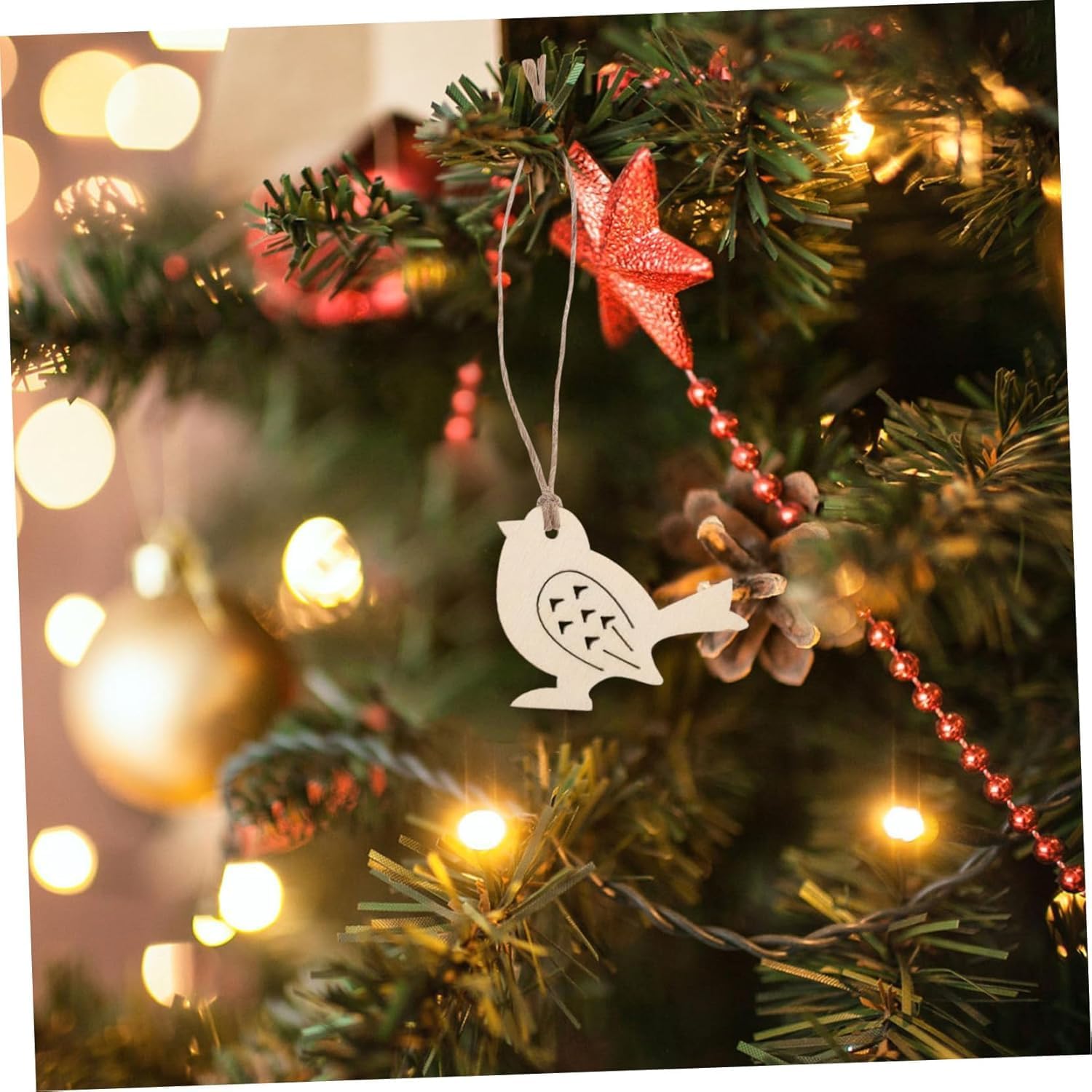 50Pcs Holiday Crafting Supplies and DIY Handmade Ornaments, Natural Unfinished Wood Slices with Hollow Mini Bird Pendants, for Scrapbooking and Home Decor image 4