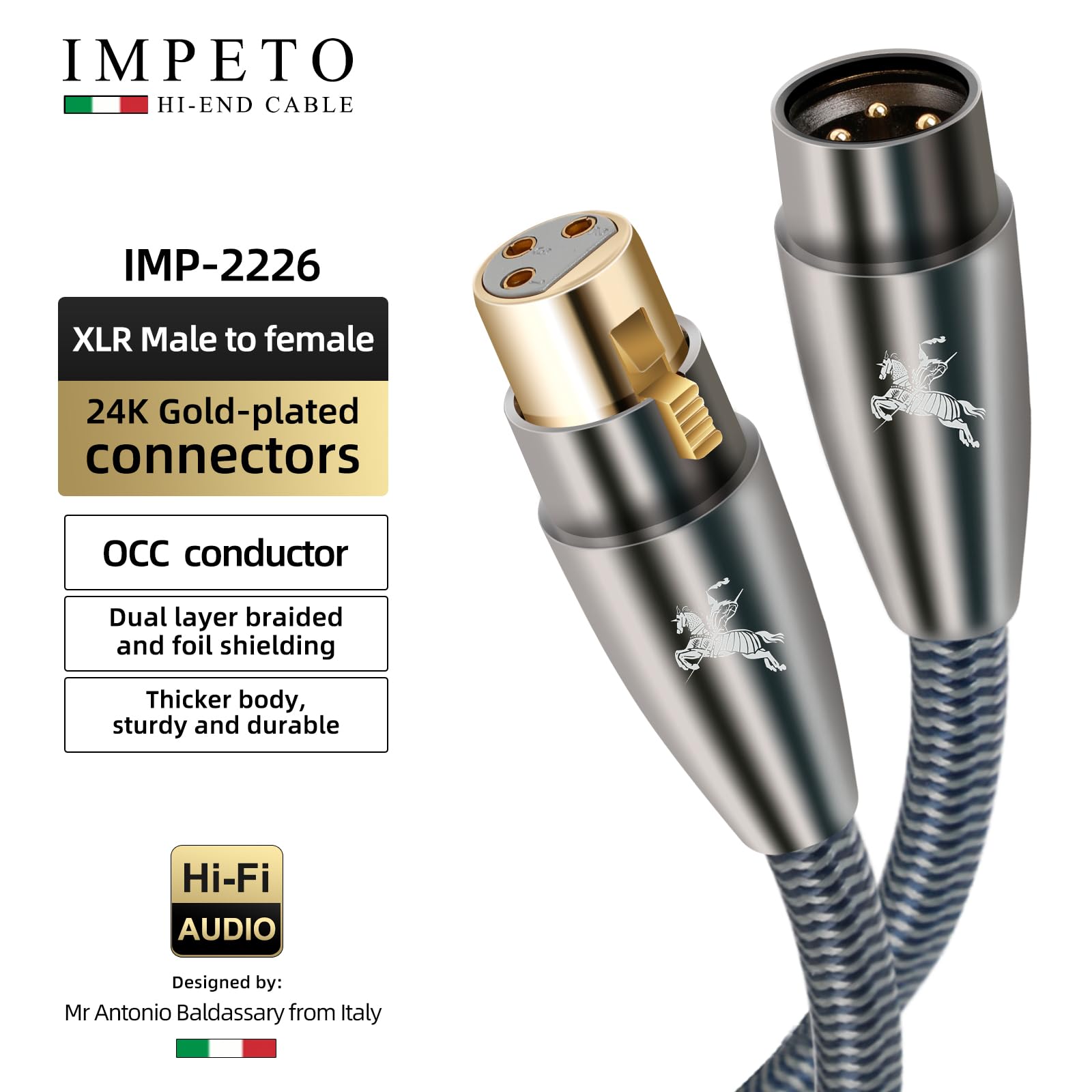 Impeto Cavo XLR Professionale Audiophile High end Cavi XLR Microfonico Maschio a Femmina Cavo Cannon per Scheda Audio Alimentazione Altoparlante Registratore Apparecchiature Audio Mixer 3 metri