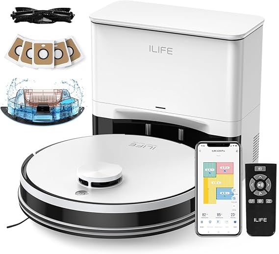 ILIFE A30 Pro Robot Vacuum and Mop, Self Emptying Station for 60 Days, 5000Pa Suction, LiDAR Navigation, No-Go Zones