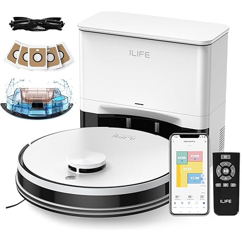 ILIFE A30 Pro Robot Vacuum and Mop, Self Emptying Station for 60 Days, 5000Pa Suction, LiDAR Navigation, No-Go Zones, 2.4G WiFi/App/Alexa/Remote Control, Roller Brush for Carpet, Hard Floors, 110V