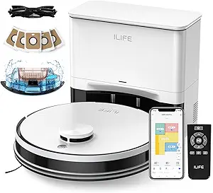ILIFE A30 Pro Robot Vacuum and Mop, Self Emptying Station for 60 Days, 5000Pa Suction, LiDAR Navigation, No-Go Zones, 2.4G WiFi/App/Alexa/Remote Control, Roller Brush for Carpet, Hard Floors, 110V