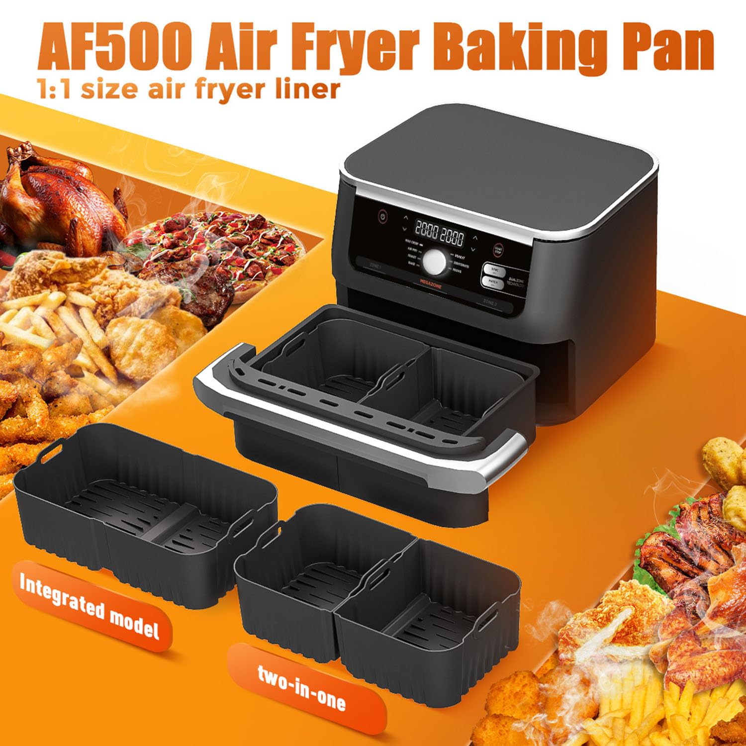 Heißluftfritteusen Zubehör, Airfryer Zubehör für Ninja Foodi AF500EU 10,4 L, Air Fryer Silikonmatte, 1 x 10,4 L und 2 x 5,2 L Airfryer Silikon Einsatz, Dual Zone Ninja Airfryer Zubehör