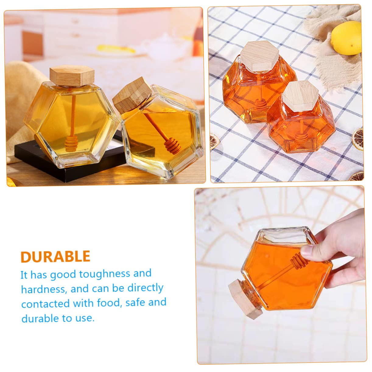 SOLUSTRE Honey Pot Glass Jar with Dipper and Lid Honey Storage Container for Kitchen Airtight with Wide Mouth for Easy Cleaning and Convenience