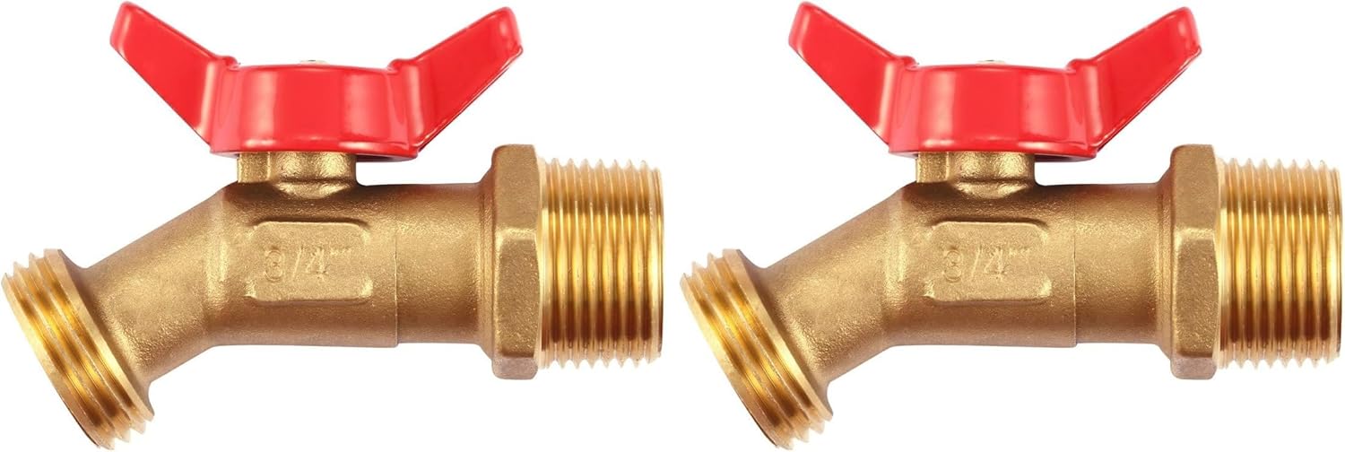 Litorange 2 PCS Heavy Duty Brass Hose Elbow Stop Valve Hose Bibb Boiler Drain 1/2" Male NPT Inlet ×3/4" Male GHT Threaded Garden Hose Connector Adapter Water Shut-Off Valve Faucet (Pack of 2)