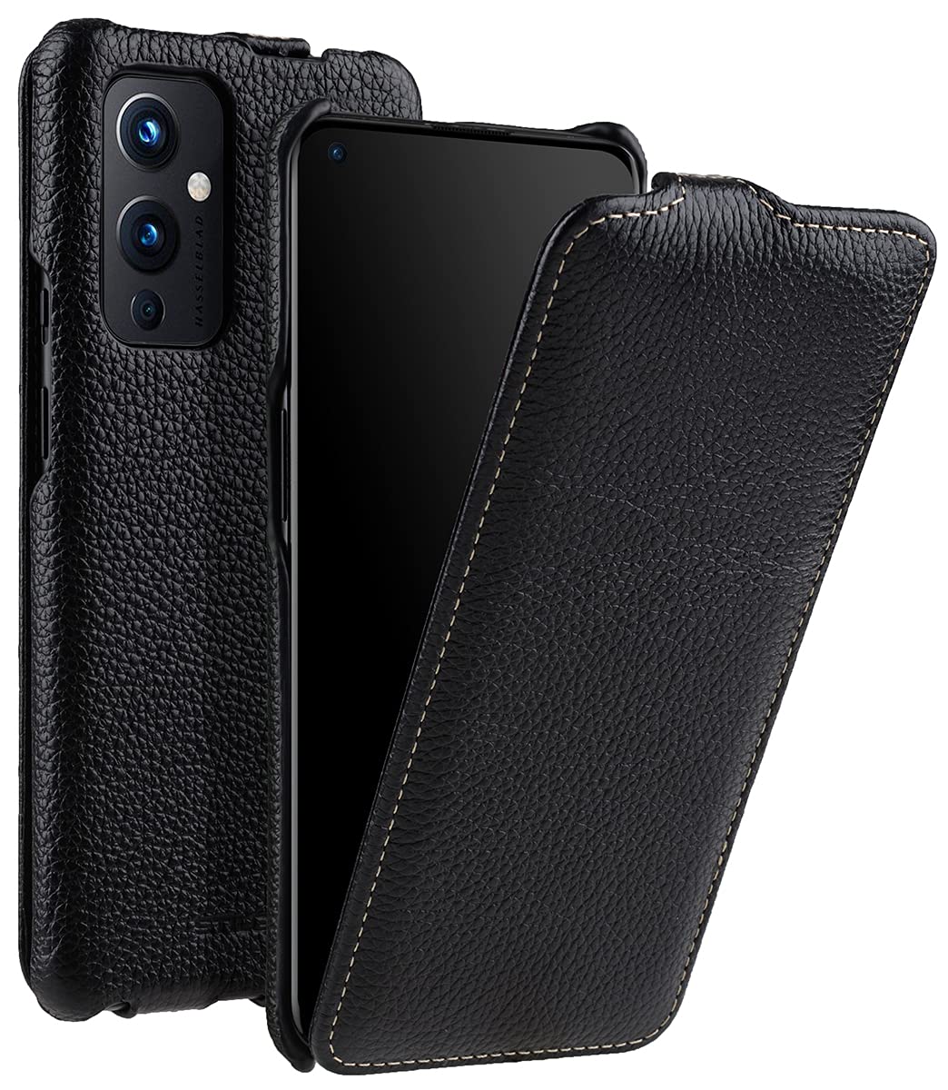 StilGut UltraSlim compatibile con OnePlus 9 flip case - OnePlus 9 cover in pelle apribile a 360°, nero