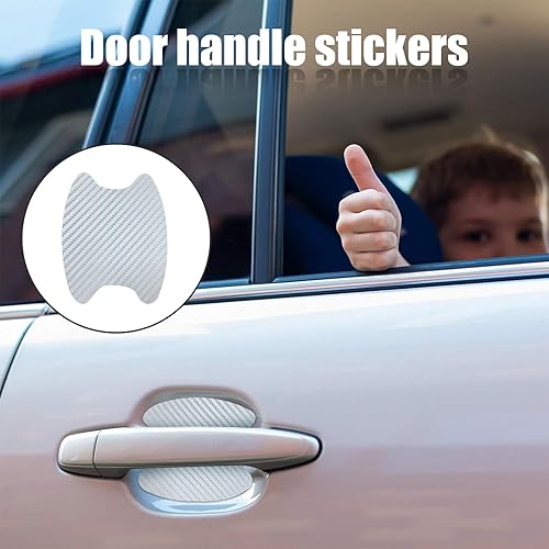 Miniatura 6 de Kewucn 4 calcomanías para manija de puerta de automóvil, películas protectoras de fibra de carbono para manija lateral de puerta, protector