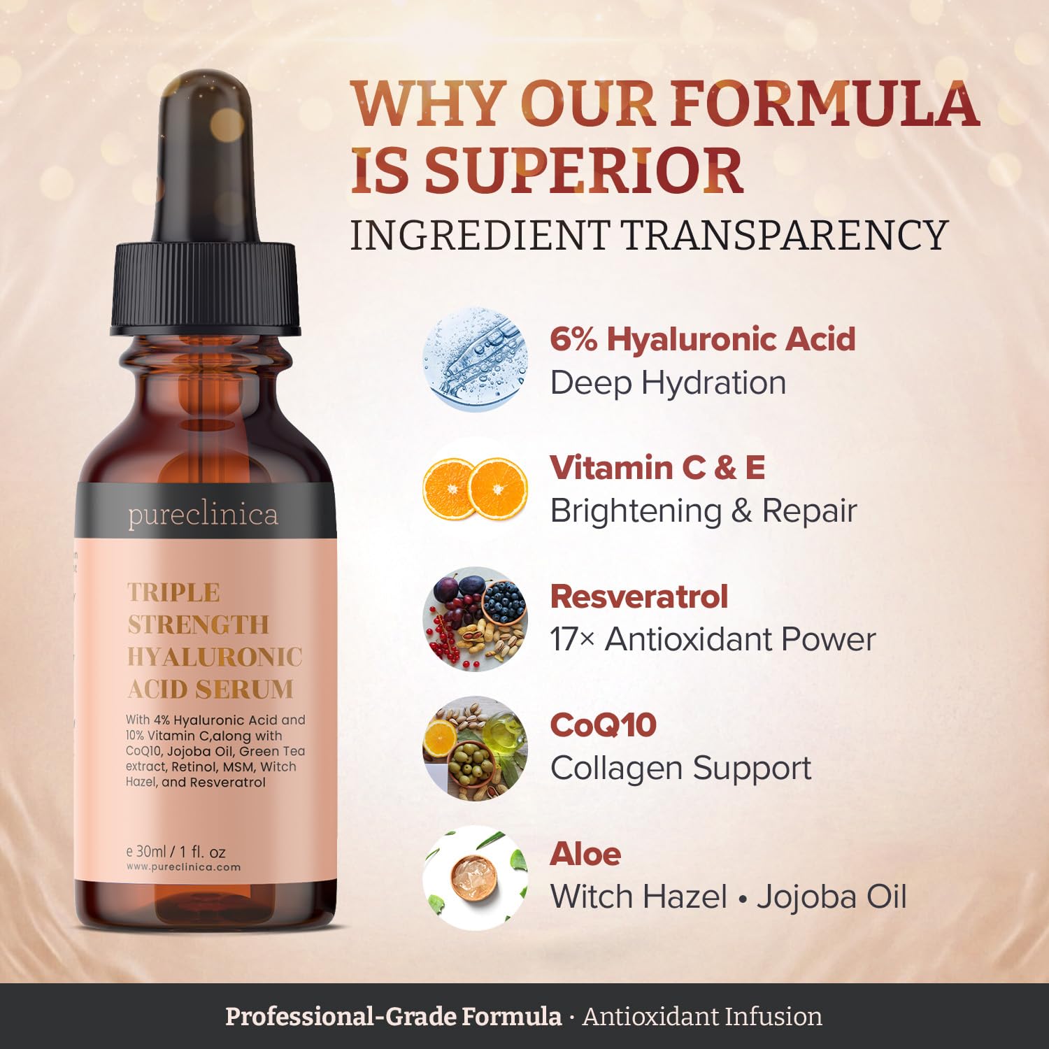 2 Flaschen TRIPLE STRENGTH HYALURONSÄURE SERUM - 6% Potenz, doppelt so wirksam, leicht einziehende Hyaluronsäure mit extra Vitaminen C & E, Resveratol und CoQ10-30 ml