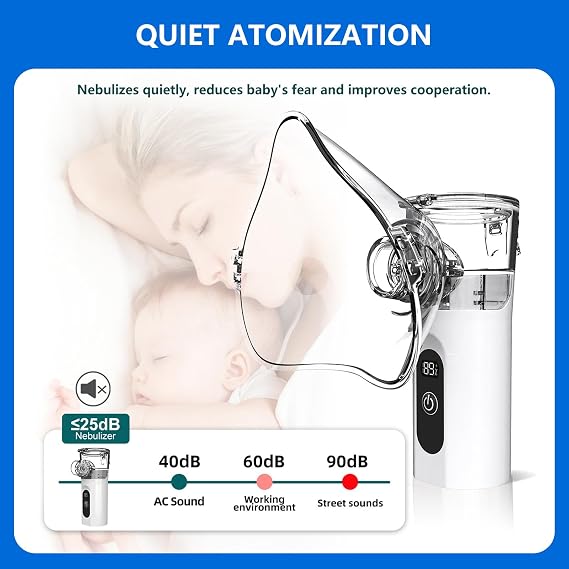 Portable Nebuliser Machine for Adults and Kids, Handheld Nebuliser Inhaler with Digital Display, Spray Nebuliser with Charging Function and Automatic Cleaning Functions Suit for Home and Travel