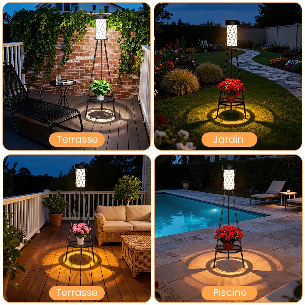 OUSFOT Lampe Solaire Exterieur avec USB sur Pied, Étanche Eclairage Exterieur Solaire, lampadaire pour Terrasse Jardin