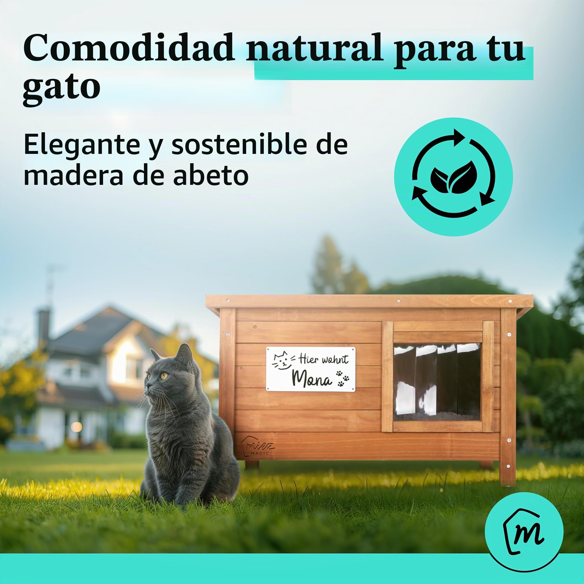Casa para gatos exterior resistente al invierno aislada, robusta casa para gatos de madera de abeto, resistente al agua y aislada con bisagra en el techo, cómoda cabaña para gatos, incluye