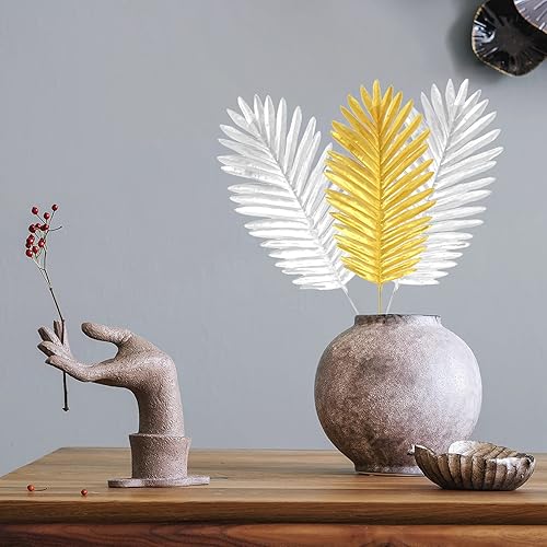 Miniatura 3 de GWOKWAI 12 hojas de palma artificiales, hojas de palmera tropicales, hojas de helecho, para el hogar, fiesta hawaiana, jungla y playa, mesa,