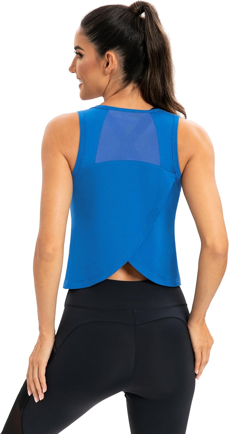 ICTIVE Workout Crop Tops for Women Yoga Cross Sleeveless Gym Mesh Back Running Tank Muscle Shirts - Image 2