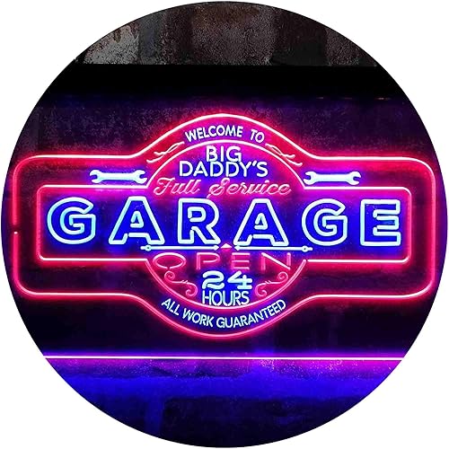 ADVPRO Big Daddy Garage Tools - Letrero de neón LED de doble color, 24 horas, 7 días, azul y rojo, 12 x 8 pulgadas st6s32-i3985-br
