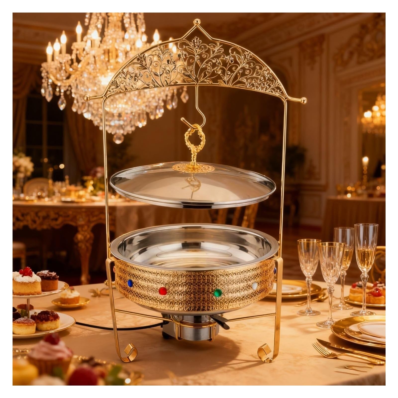 Scaldavivande da Appendere alla Stufa con Diamanti Colorati | For fornello da pranzo con coperchio sospeso a buffet, server for buffet e set più caldo(4.5L)
