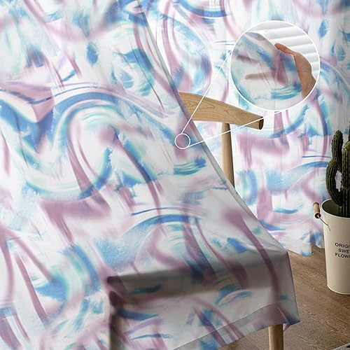 Miniatura 5 de Tersuger Semi Sheer Curtains 108 inches Long for Living Room,Abstract Gradient Unreal Filters Window Treatments Curtains Rod Pocket Drapes Light