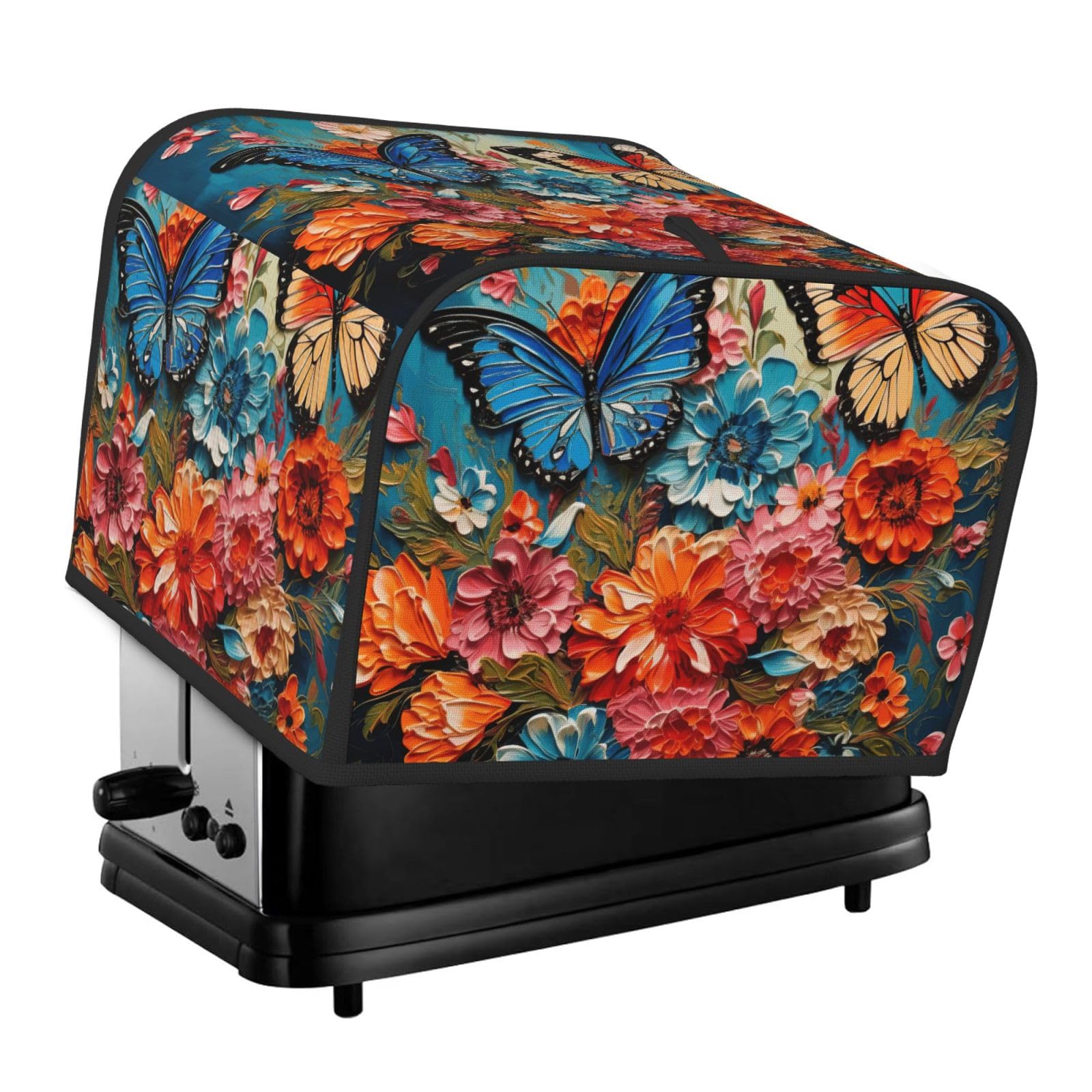 Flowers And Butterfly Print 4-Slice Toaster Cover Dustproof Waterproof Kitchen Appliance Protector For Bread