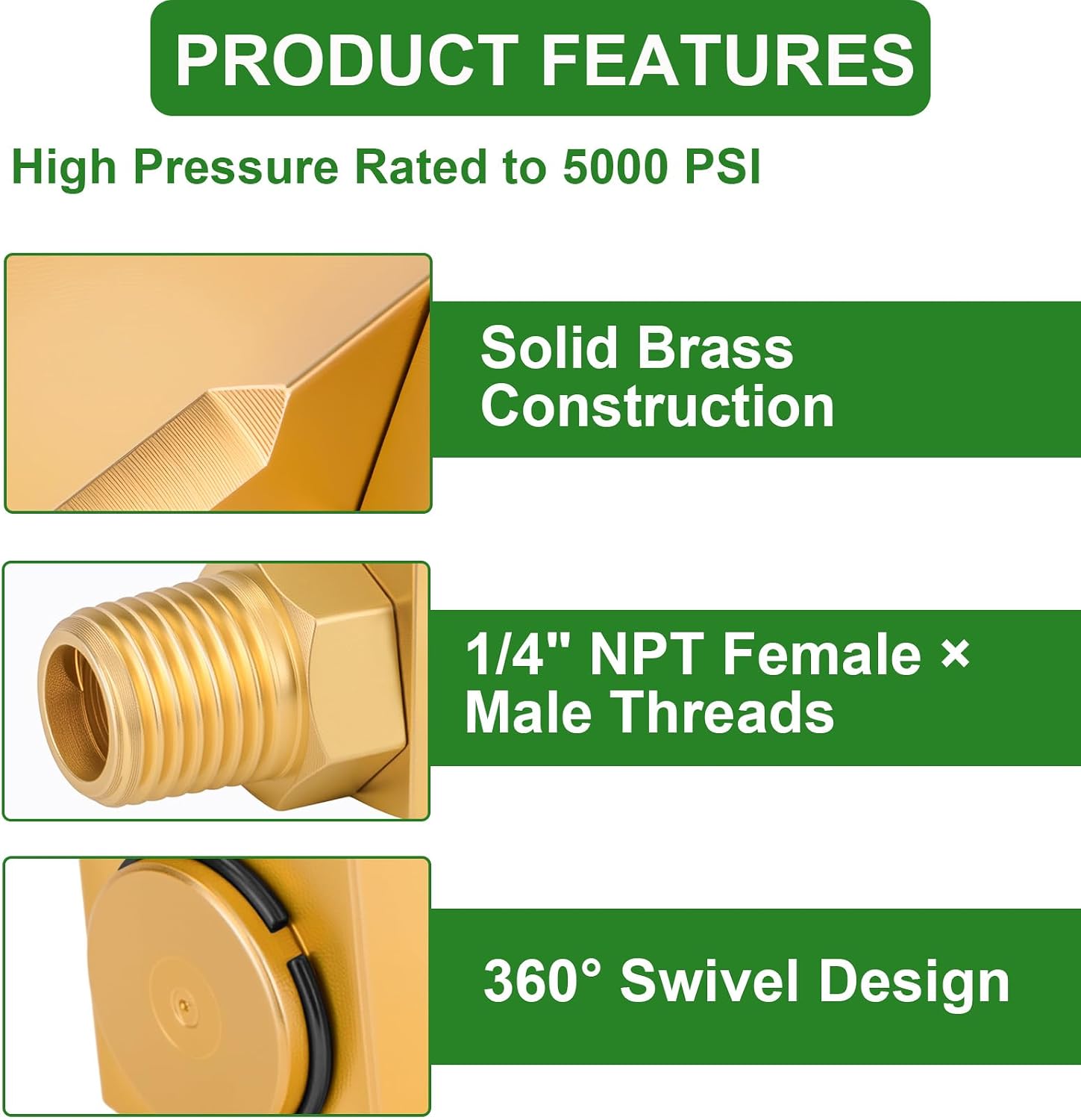 2 Pack 1/4" NPT Brass Swivel Joint 90° Elbow for Air Hose Reel, Female × Male Thread, Compatible with Side Winder 50310, Includes Teflon Tape for Leak-Free Connection (2)