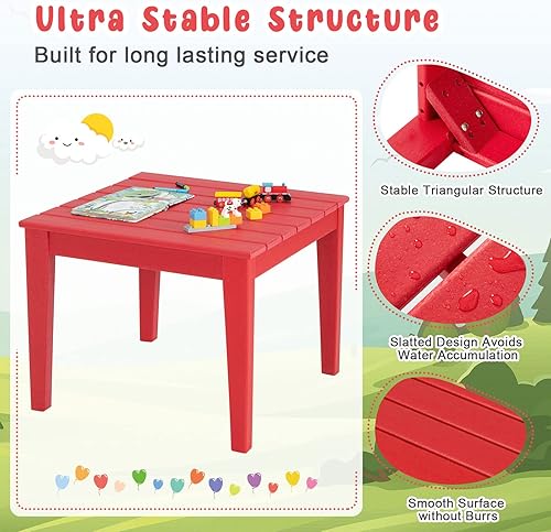 Miniatura 4 de Costzon Juego de mesa y silla para niños, mesa de actividades de 3 piezas para todo tipo de clima para interiores y exteriores, juego de muebles