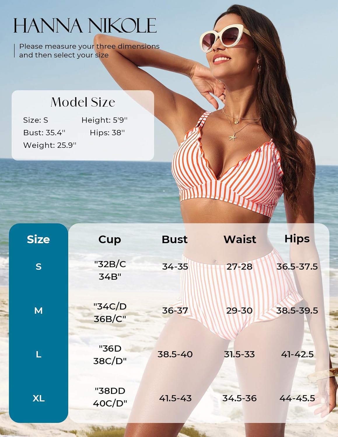 Hanna Nikole Women High Waisted Bikini Sets Ruffle, 2 Piece Bathing Suit Tummy Control, Sexy Retro Swimsuits Beachwear - Image 5