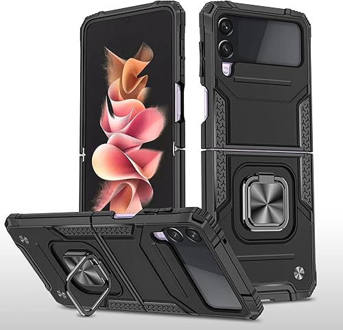 Asuwish Funda de teléfono para Samsung Galaxy Z Flip 4 5G 2022, soporte de anillo delgado, híbrido, protector móvil, soporte para niños, niñas,