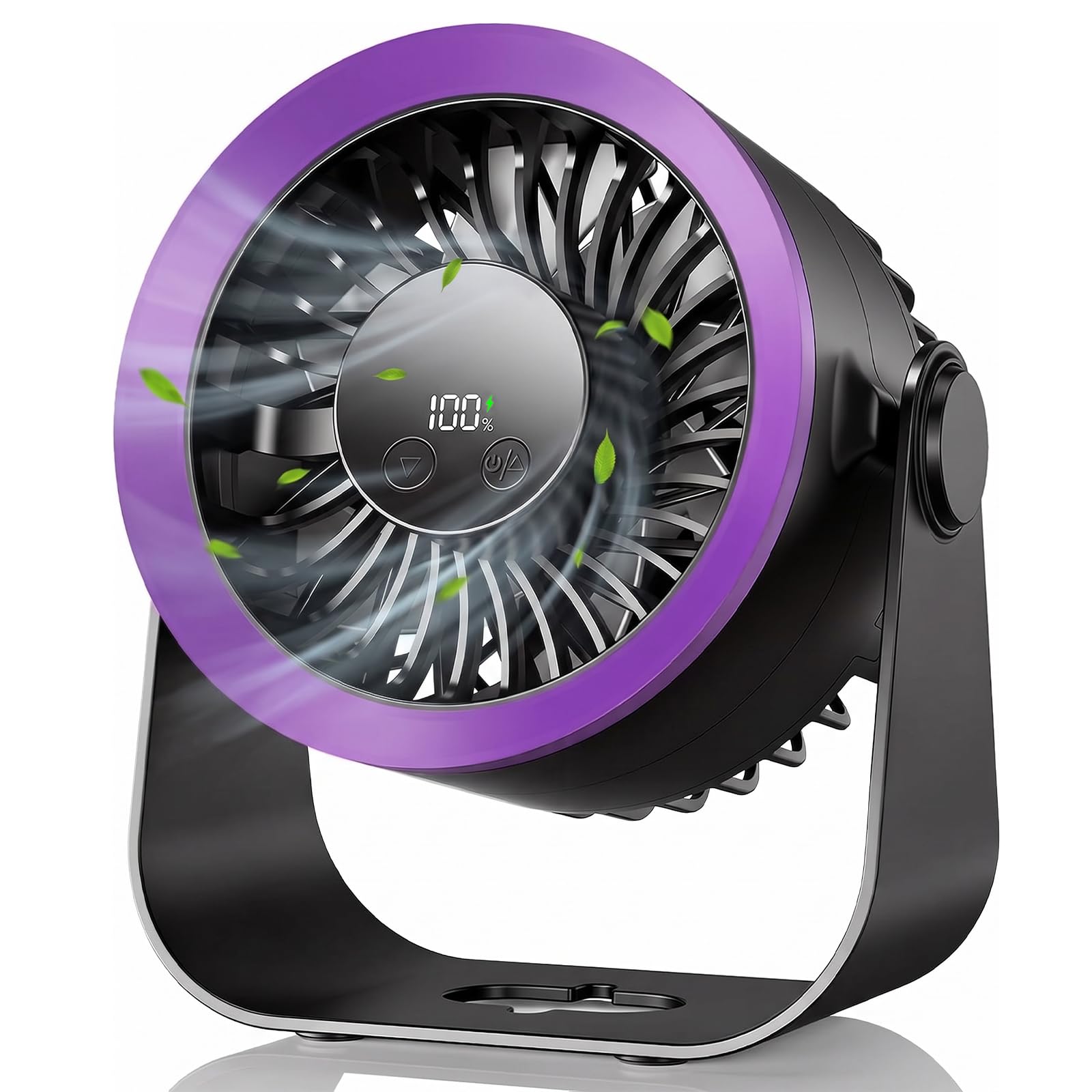 Fashioz USB Desk Fan, Desktop Fan with LED Display & 5 Speeds Adjustable, 180° Rotatable Angle Table Fan Quiet, Hangable Mini Desk Fan for Bedroom, Office, Home, Kitchen (darkblack)