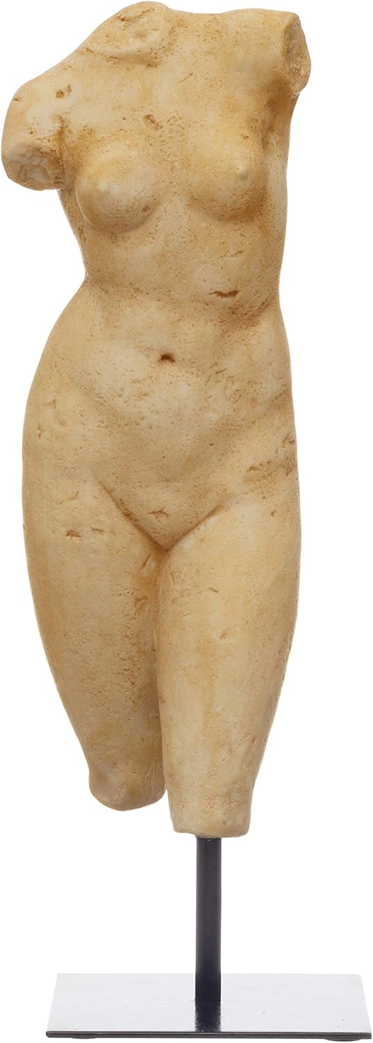 Creative Co-Op Resin Female Body Figure on Metal Stand, Plaster Finish Home Décor, Natural