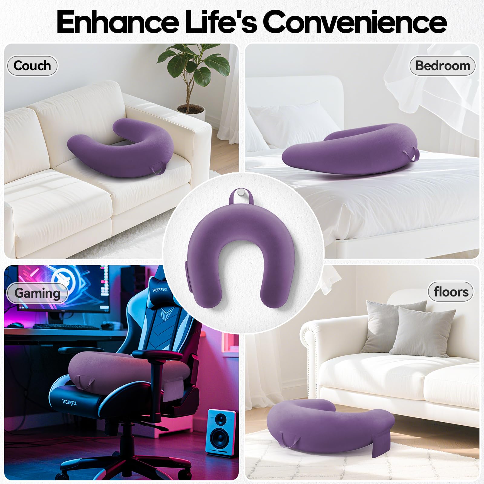Gaming Kissen & Lesekissen, Reading Pillow für das Sitzen auf dem Bett/Sofa/Fußboden, Fütterungs/Häkelkissen mit großer & Ergonomic Gaming Pillow, Gamer Kissen für Ipad/Laptop - Lila