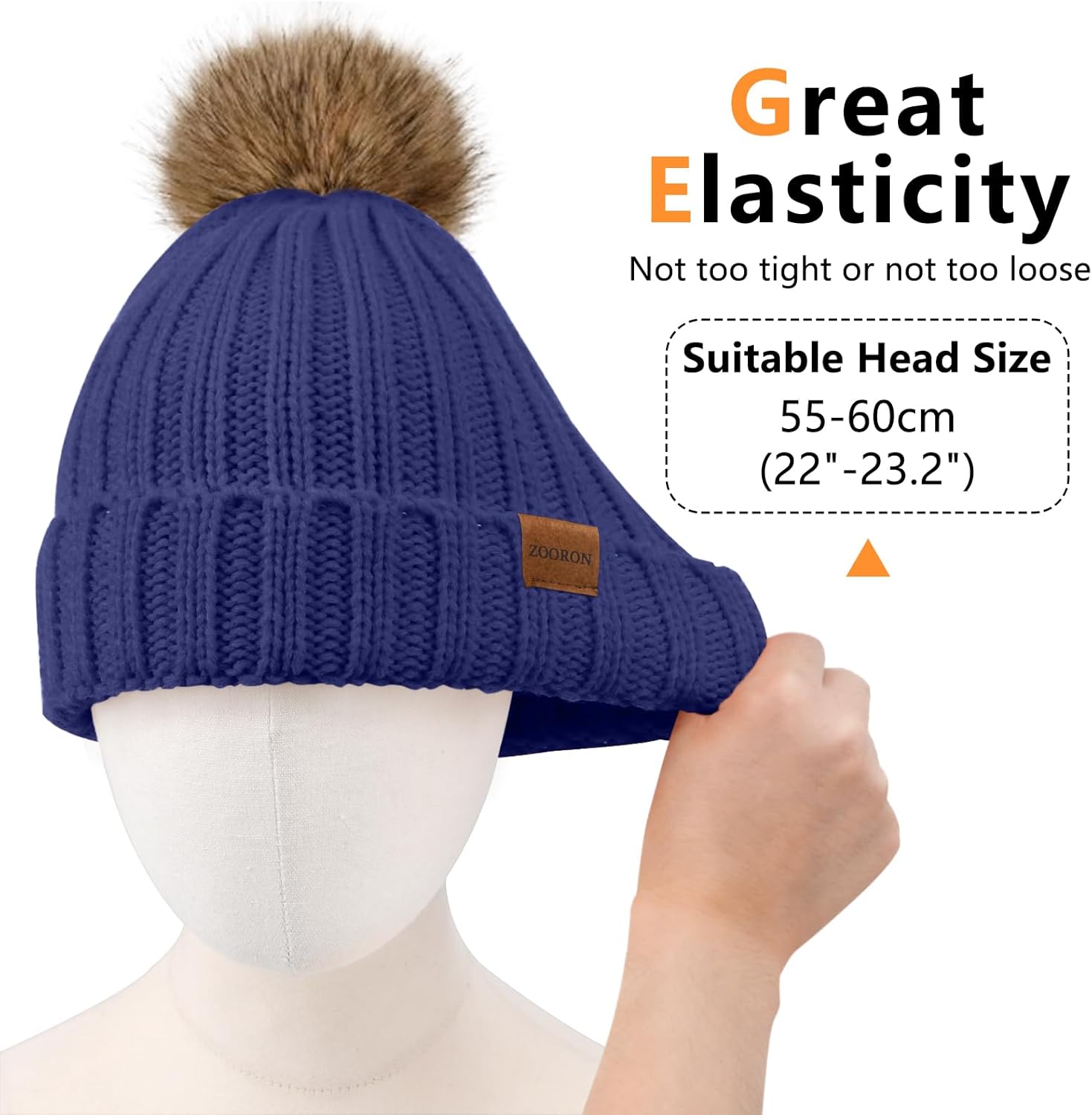 ZOORON Womens Winter Knitted Beanie Hat with Faux Fur Pom Beanie Warm Knit Skull Cap Beanie for Women - Image 5