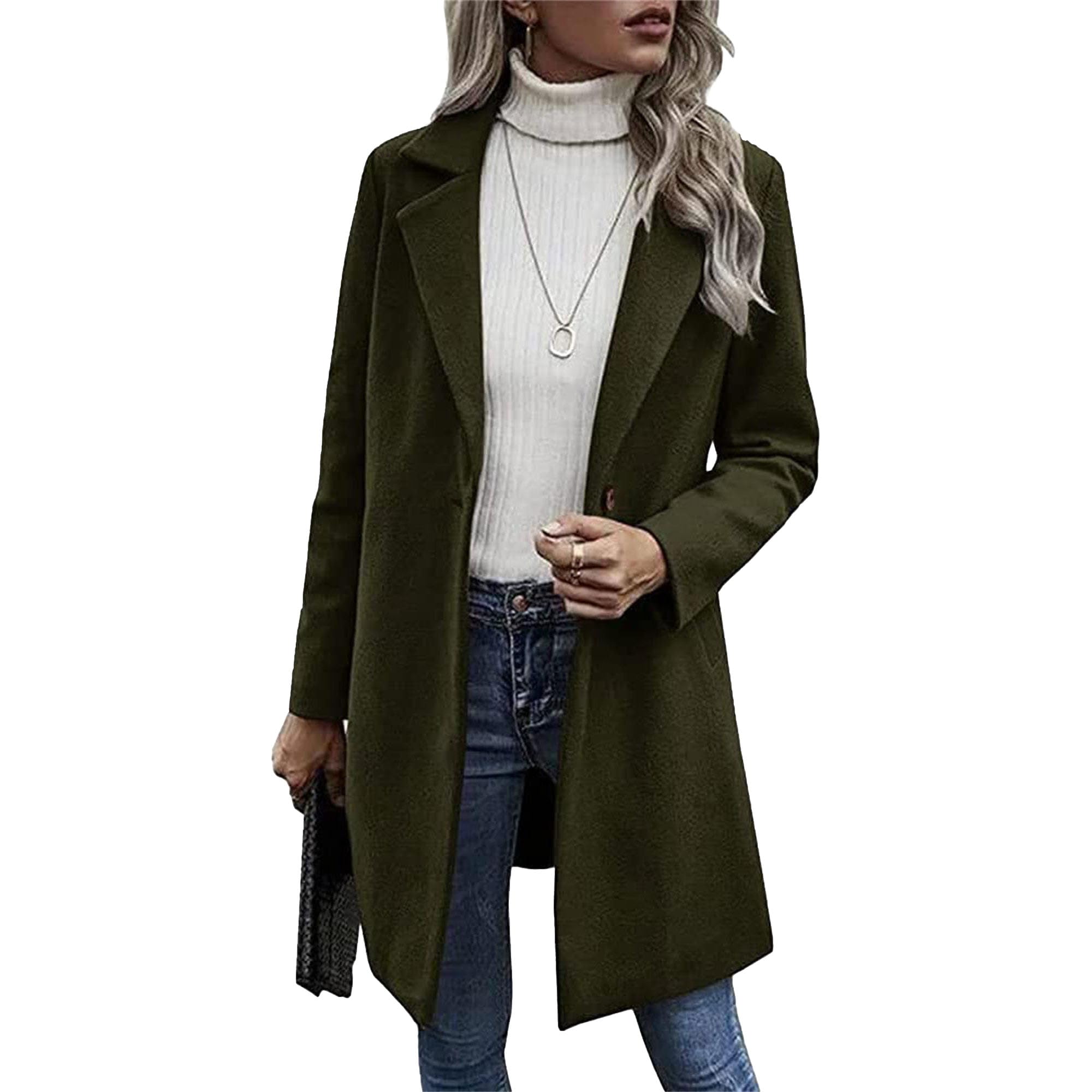 Maiyifu-GJ Women Notched Lapel Single Breasted Wool Trench Coats Casual Fall Winter Coat Wool Blend Overcoat Long Jackets
