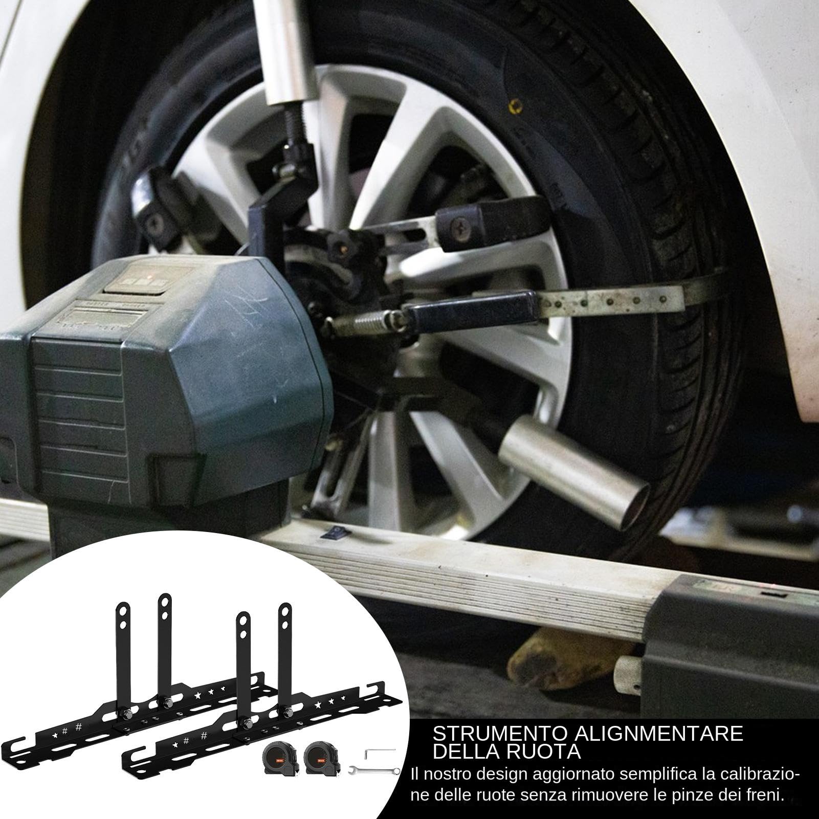 Outils d'alignement de voiture – Outil de lecture Toe Auto – Dispositif d'alignement de convergence avec 2 rubans métriques pour véhicules, camionnettes, ateliers, entretien