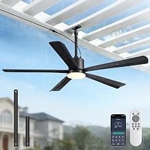 Netin 52" Outdoor Ceiling Fan with Light, IP65 Waterproof Black Gazebo Fan, Plug in Hanging Ceiling Fan, 3CCT Dimmable, 6 Speeds Outdoor Fan with Remote & APP Control for Patio, Pergola, Porch