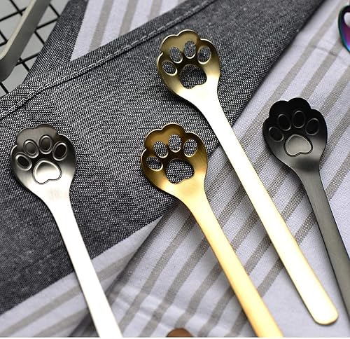 Miniatura 6 de Paquete de 8 cucharaditas de acero inoxidable con diseño de pata de gato, café, pastel, juego de cucharas de helado, 5.9 pulgadas