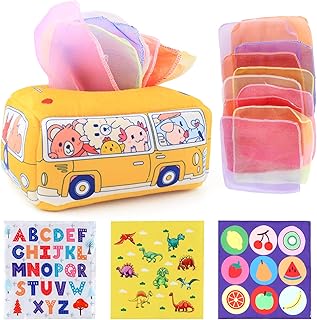 Baby Soft Tissue Box Toy Set,Montessori Sensory Tissue Box Baby Sensory Pull Toy,Crinkle Paper Toys for Babies Non Toxic,Newborn Infant Developmental Toys for Babies 0-12 Months