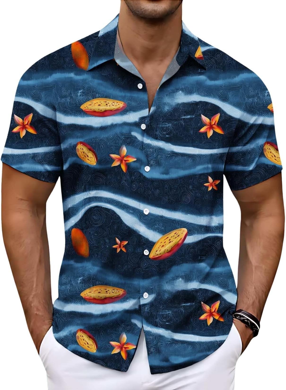 Beach Plant Theme Mens Shirts Casual Short Sleeve Button Down Shirt Beach Summer Vacation Holiday Wedding Tops