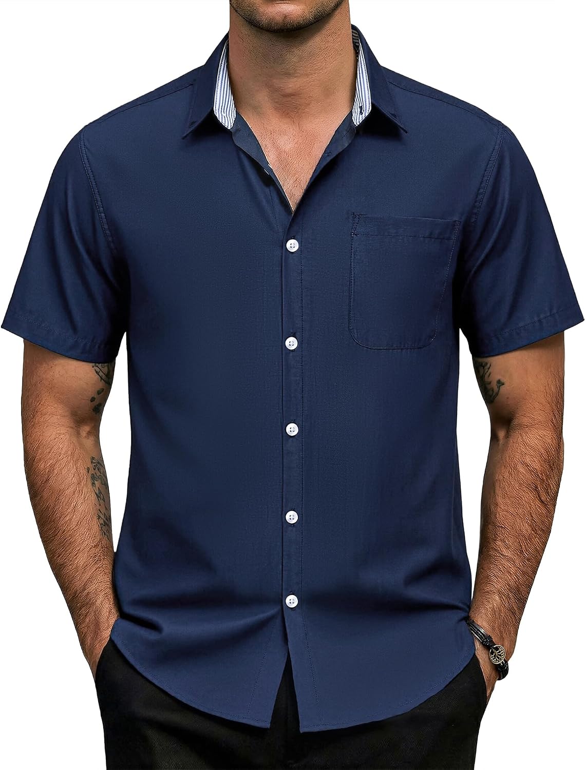 Mens Short Sleeve Dress Shirts Bussiness Casual Button Down Shirts Solid Oxford Shirt
