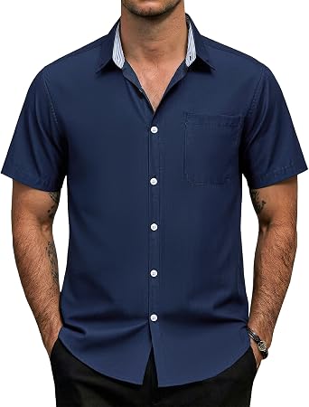 Mens Oxford Short Sleeve Dress Shirts Casual Button Down Shirt | Formal, Button Up, Collared, Regular Fit, Untucked, Lightweight, Breathable, Easy Care, Daily, Business, Office, Wedding