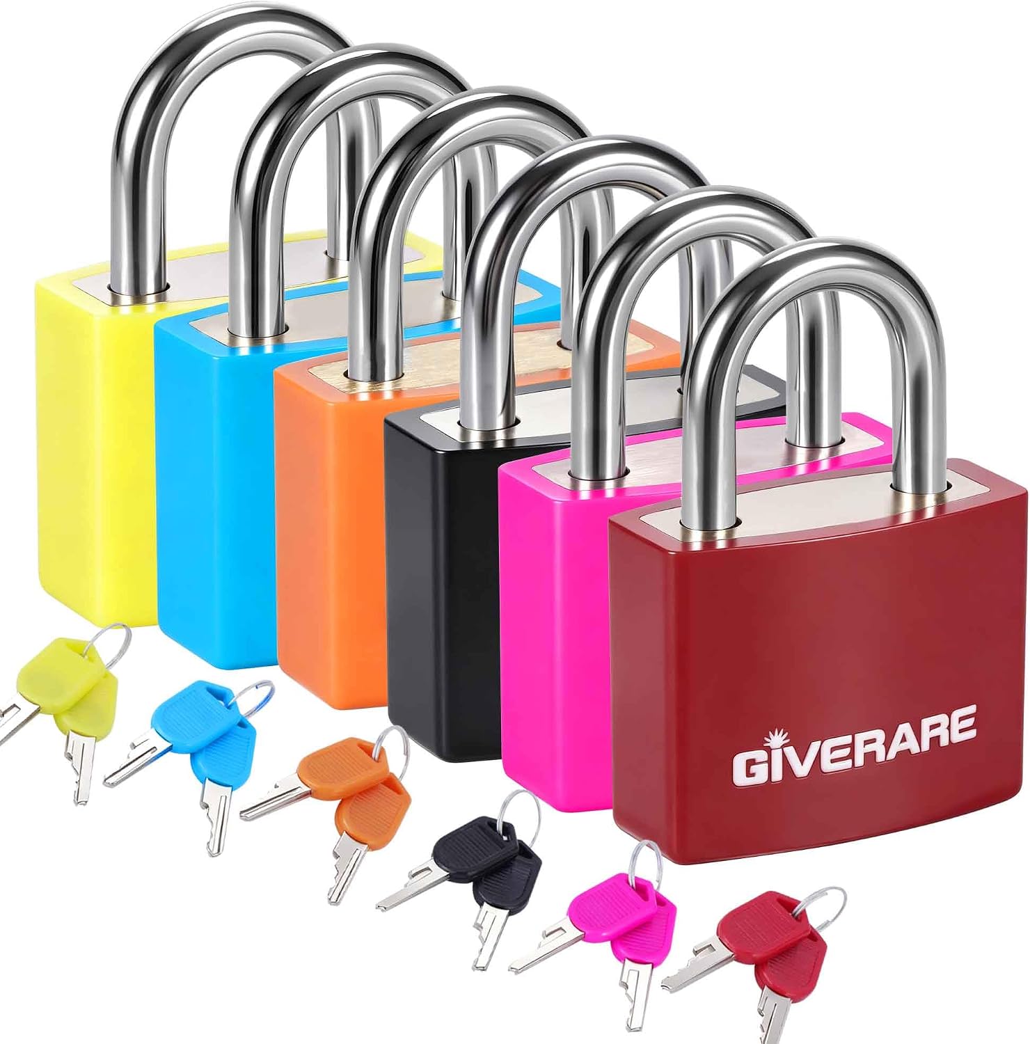 6 Pack Travel Luggage Locks with Keys, Solid Metal Keyed Padlock, MIni ABS Plastic Covered 22MM Wide Body, Small Multicolor Waterproof Locks for Suitcase, Backpack, Toolbox, Sheds, Laptop Bag