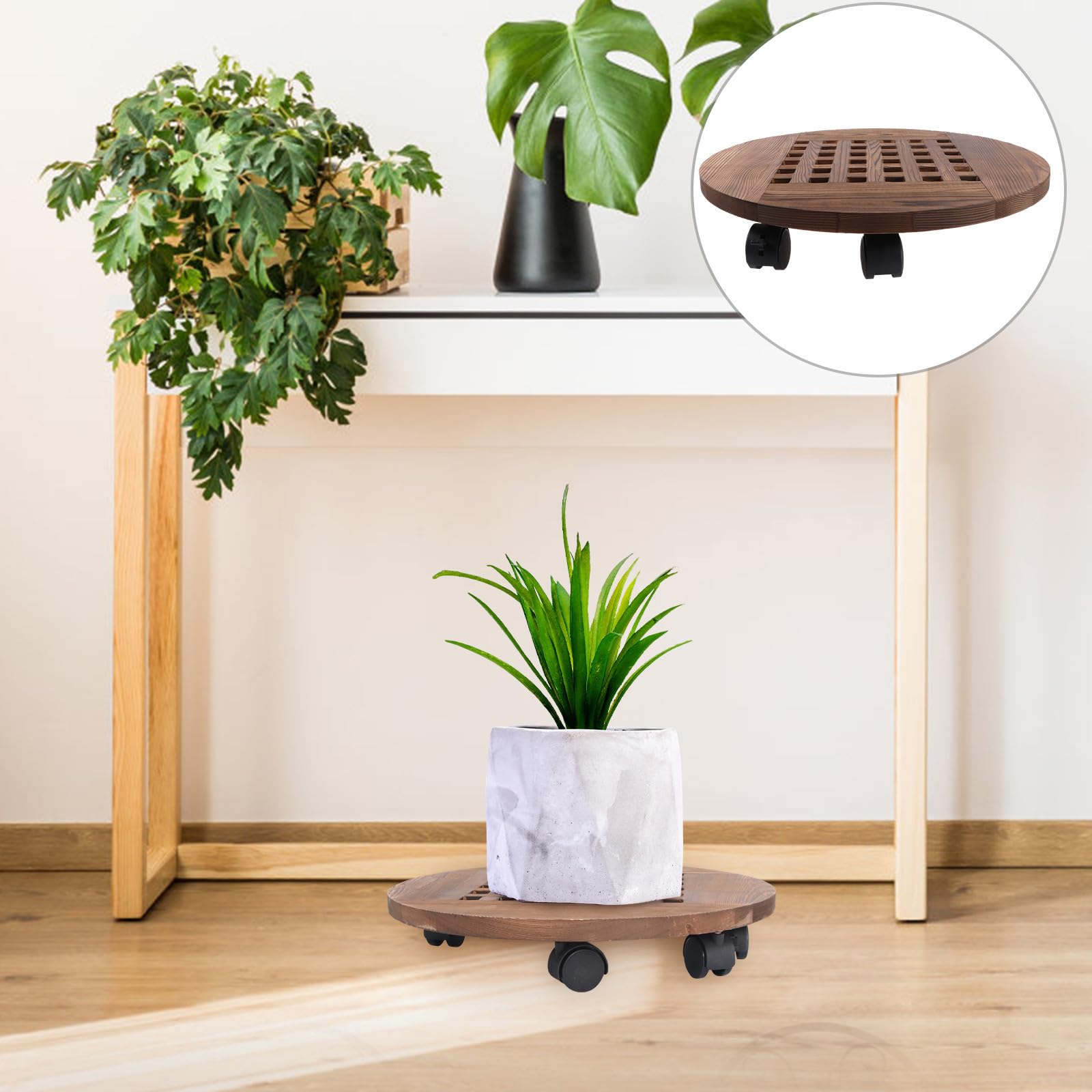 Uonlytech Vassoio Rotondo in Legno per Vaso e Fiori, Robusto e Decorativo