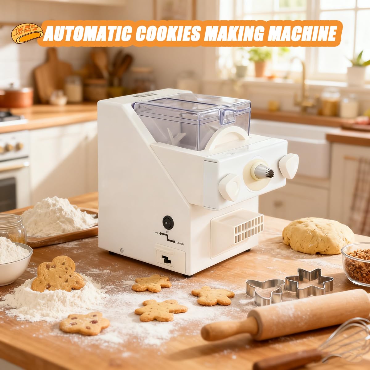 Macchina automatica per la produzione di biscotti, 180 W, 8 diversi ugelli, 6 stampi, 50-60 giri/min, per biscotti fai da te, pasticceria, cucina