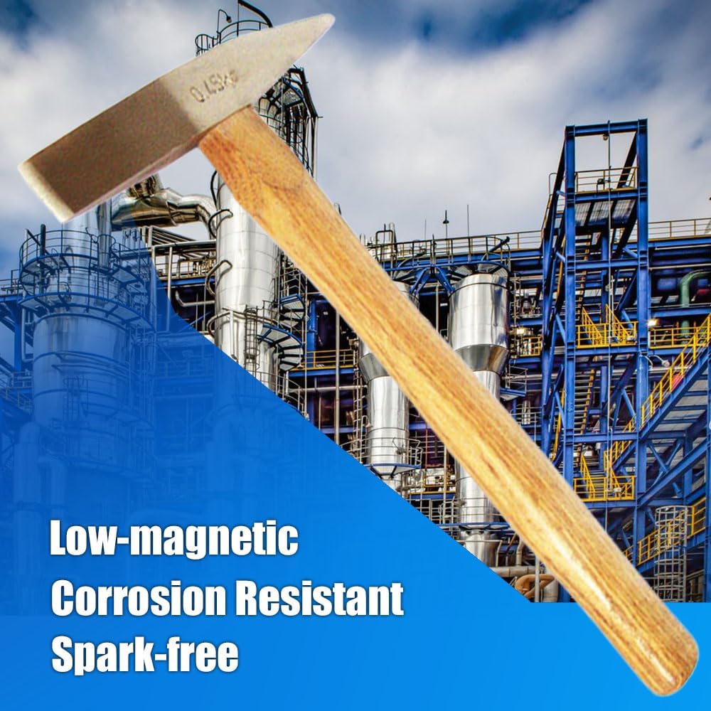 12oz Scaling Hammer with Wooden Handle,Aluminum Bronze,Non-Sparking Welding Hammer,Length 300mm,Spark-free Scaling Hammer Head Weight 340g,Corrosion-resistance,Low-magnetic