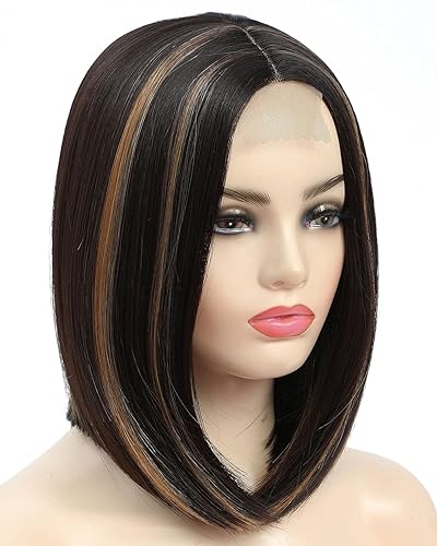 Miniatura 10 de Jolnvca Pelucas negras estilo Bob pelucas cortas rectas para mujer pelo sintético de fibra resistente al calor parte media aspecto natural para uso