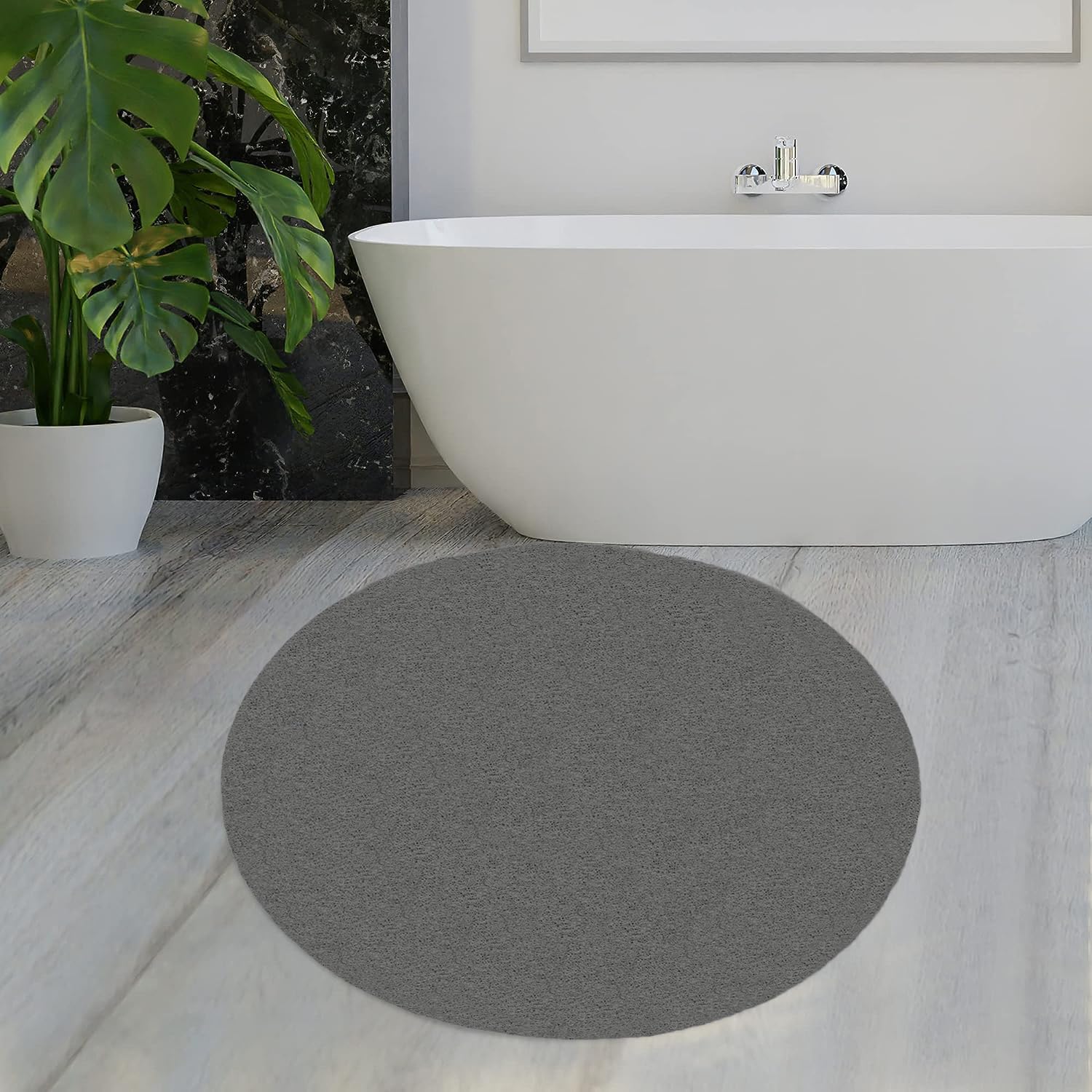 Tapis de douche rond, 60 cm, antidérapant, anti-moisissure, anti-bactérien, en Luffa, tapis de bain, en PVC, doux, pour salle de bain, pour salle de bain et zones humides (gris)