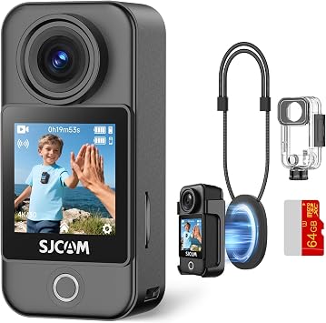 SJCAM C400 Pocket, with 64GB Card, 4K Wearable Body Camera,154  FOV|1.3" Touchscreen Pov Cam,6-Axis Stabilization Mini Pocket Action Camera,30M Waterproof |-20  Ski Camera,Video Camera for Cycling