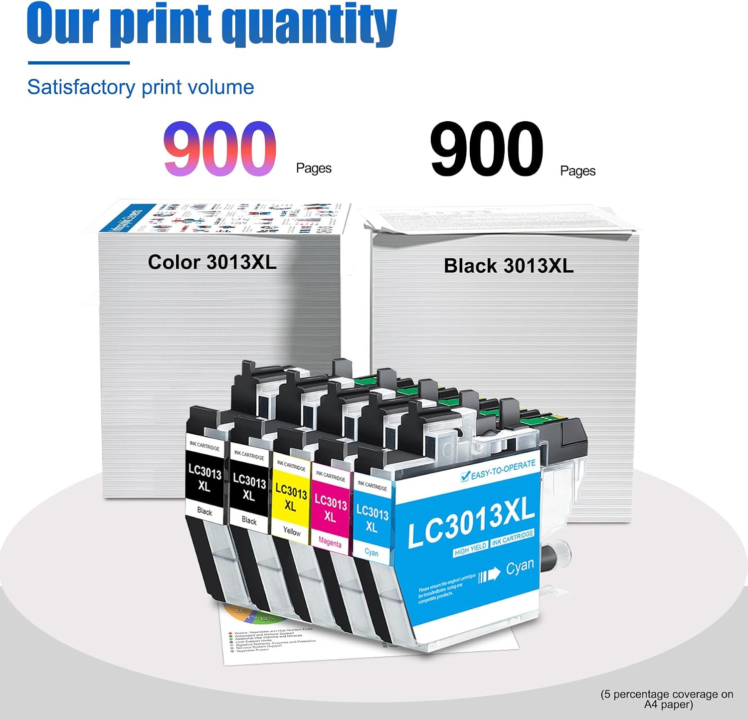 LC30135PKS 5-Pack High Yield Ink Cartridges (2 Black, 1 Cyan, 1 Magenta, 1 Yellow) Replacement for Brother LC3013 LC3011 LC3013XL Ink Work with MFC-J497DW MFC-J491DW MFC-J895DW MFC-J690DW Printers